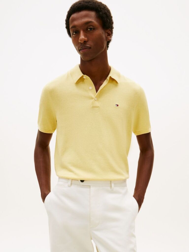Yellow Regular Fit Knit Polo Shirt  Men