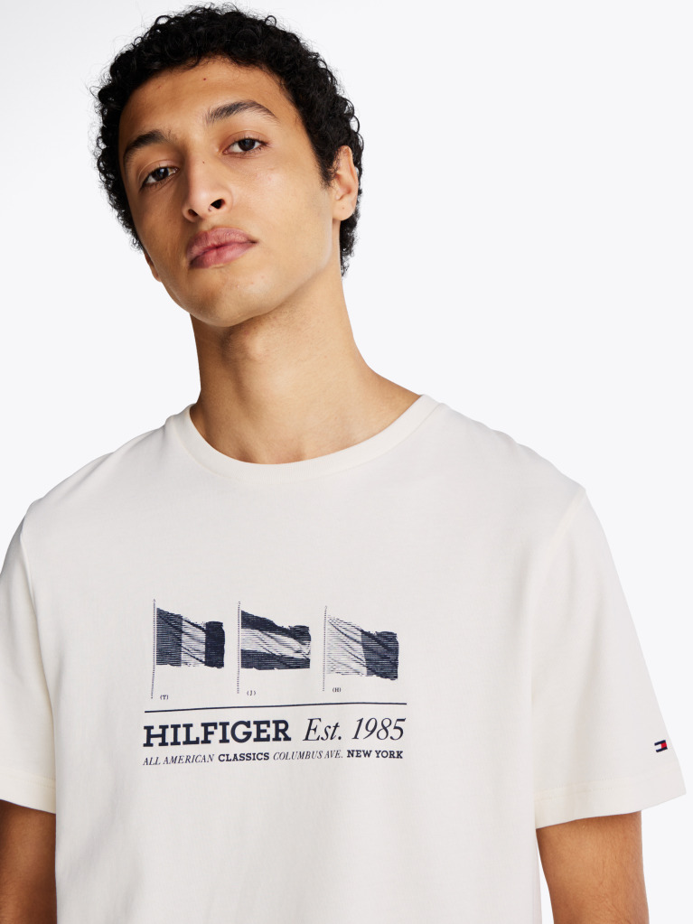 Μπεζ T-Shirt Με Σημαίες Hilfiger  Άνδρες