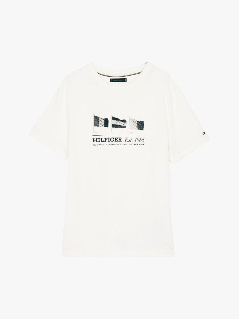 Μπεζ T-Shirt Με Σημαίες Hilfiger  Άνδρες