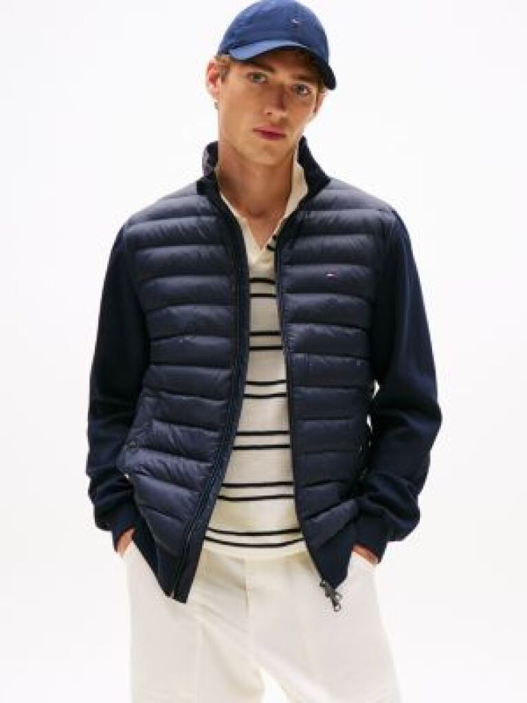 Blue Stand-Up Collar Quilted Sweatshirt  Men