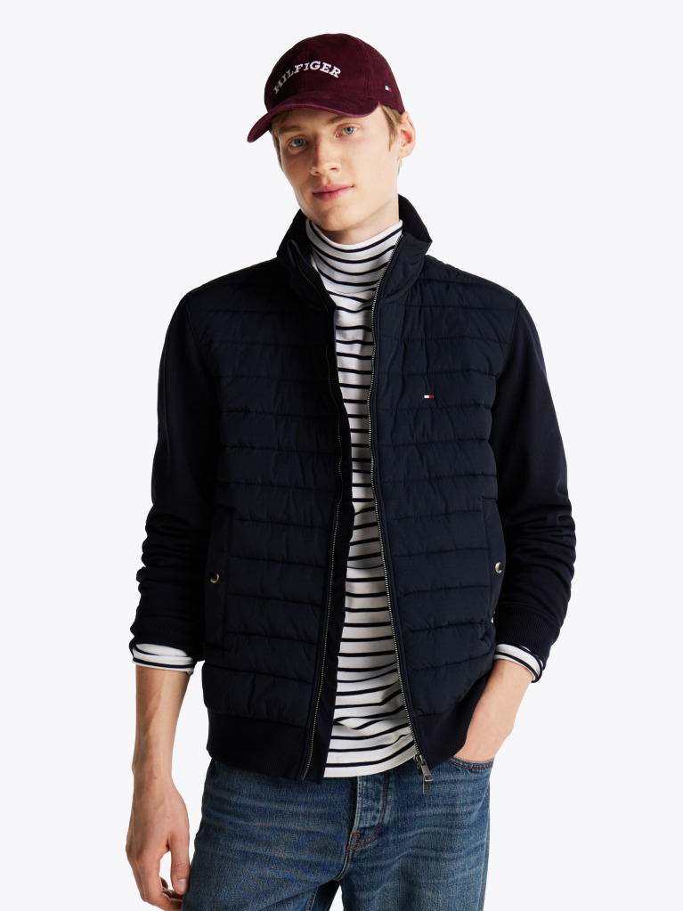 Blue Stand-Up Collar Quilted Sweatshirt  Men