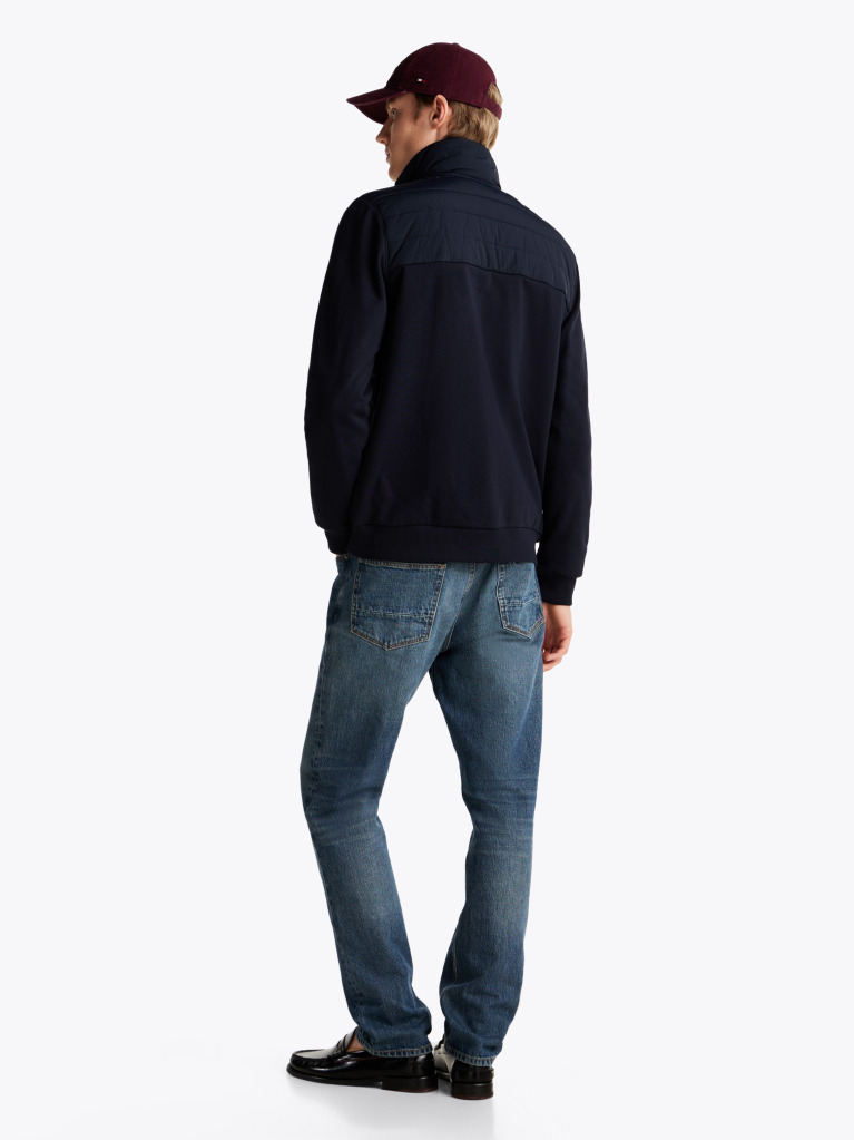 Blue Stand-Up Collar Quilted Sweatshirt  Men