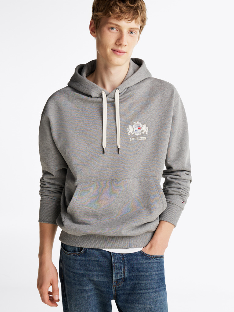 Grey Logo Embroidery Hoody  Men