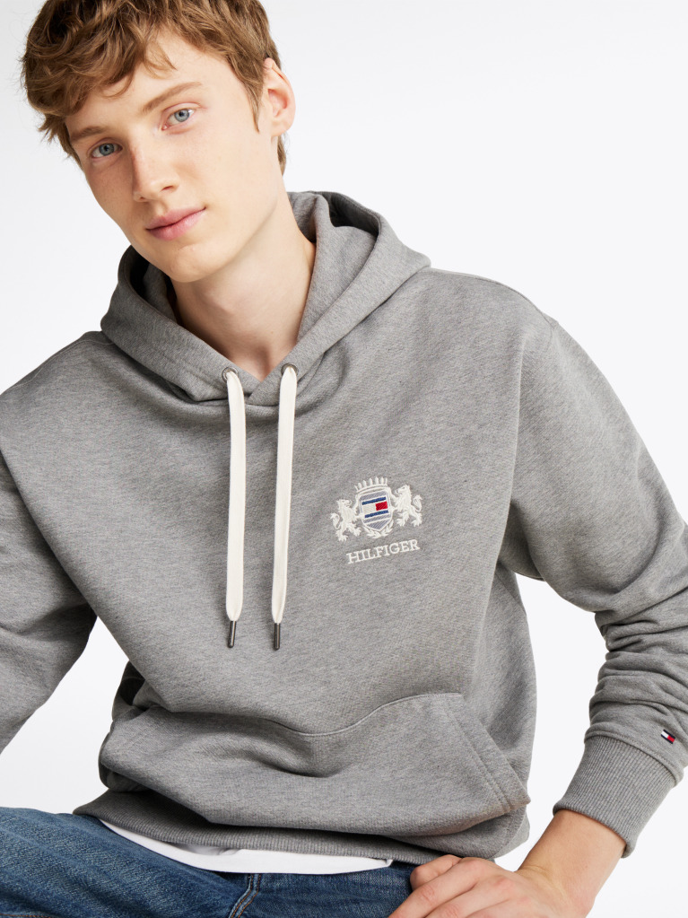 Grey Logo Embroidery Hoody  Men