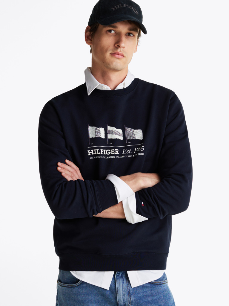 Μπλε Φούτερ Με Σημαίες Hilfiger  Άνδρες