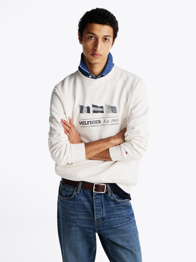 Μπεζ Φούτερ Με Σημαίες Hilfiger  Άνδρες