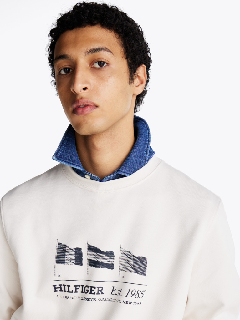 Μπεζ Φούτερ Με Σημαίες Hilfiger  Άνδρες