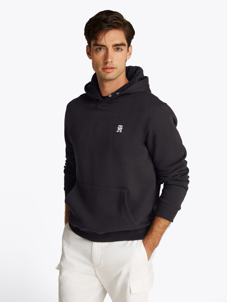 Μαύρο Hoody Με Κεντητό Μονόγραμμα TH Σε Αντίθεση  Άνδρες