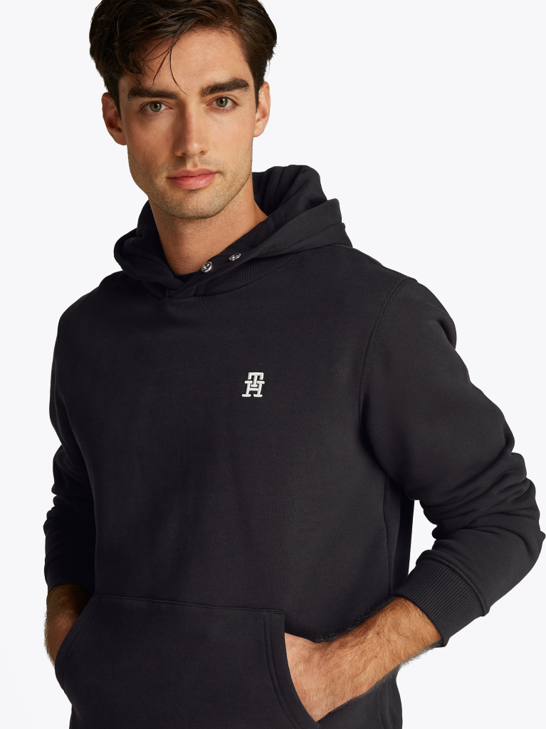 Μαύρο Hoody Με Κεντητό Μονόγραμμα TH Σε Αντίθεση  Άνδρες