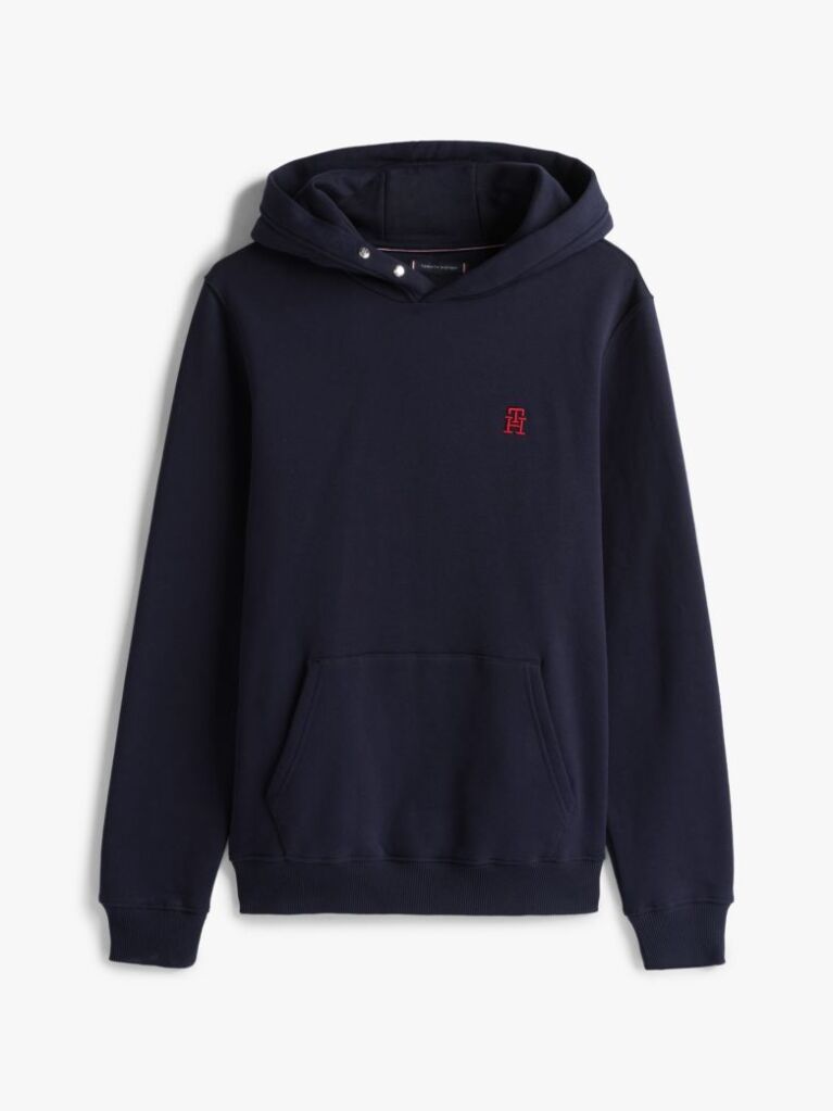 Μπλε Hoody Με Κεντητό Μονόγραμμα TH Σε Αντίθεση  Άνδρες