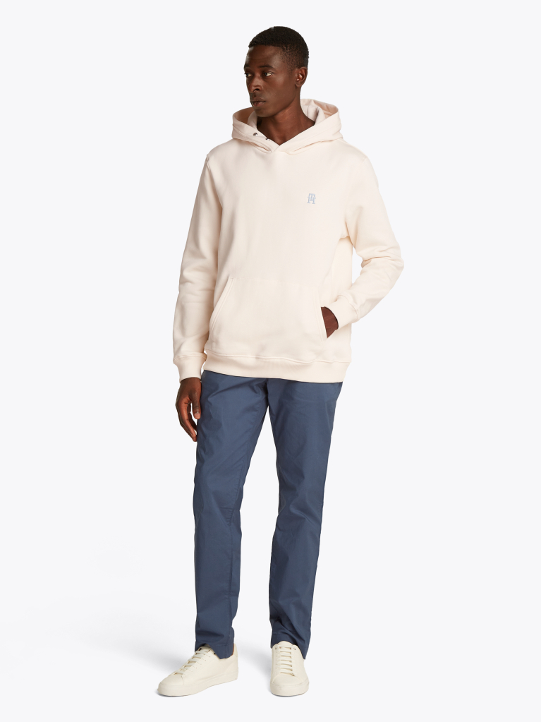 White Contrast TH Monogram Embroidery Hoody  Men