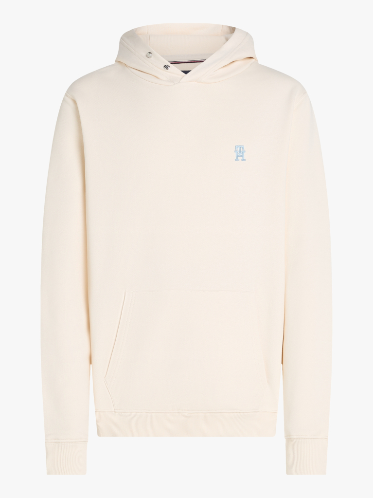 White Contrast TH Monogram Embroidery Hoody  Men