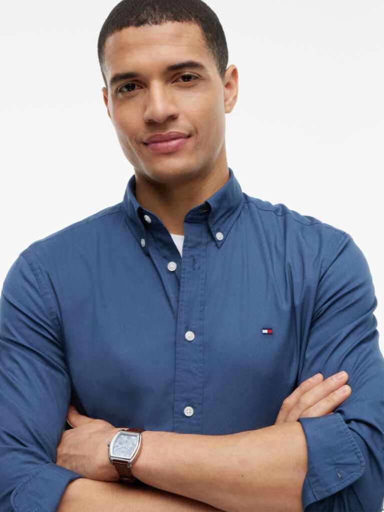 Blue TH Flex Regular Fit Poplin Shirt  Men