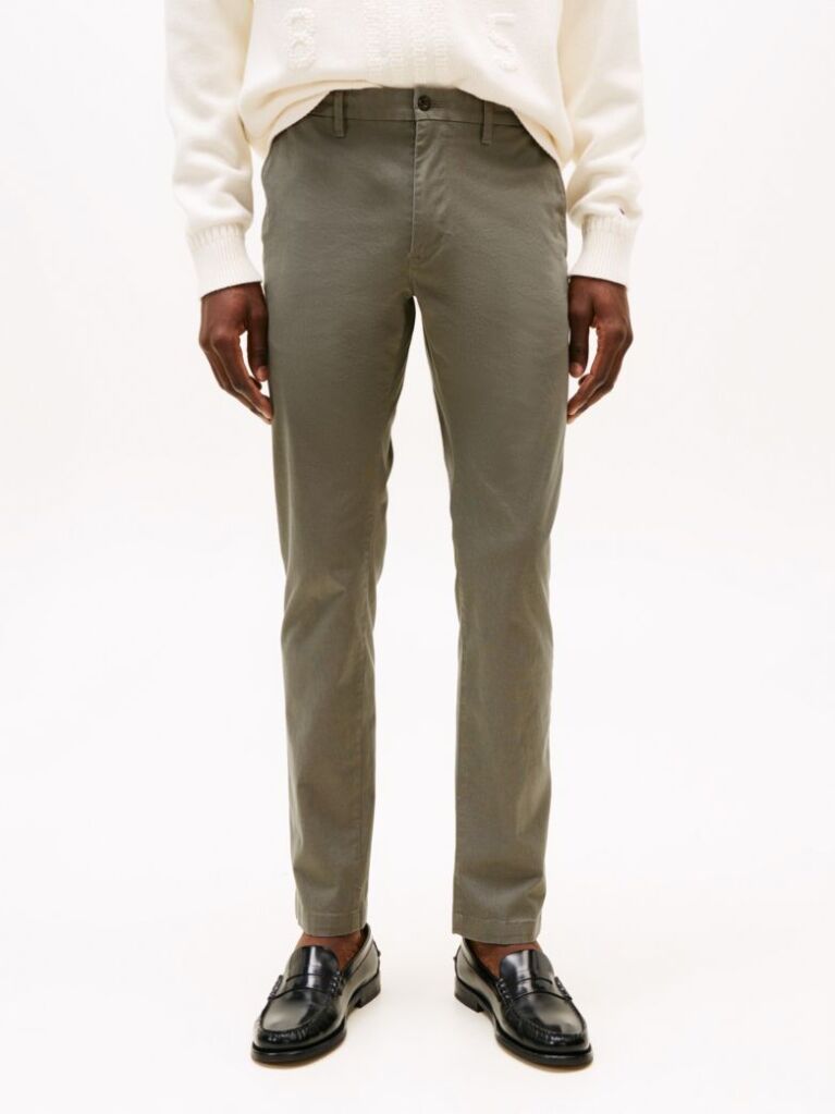 Grey Slim Flag Embroidery Chinos  Men