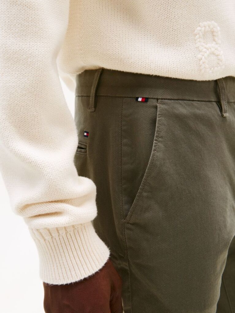 Grey Slim Flag Embroidery Chinos  Men