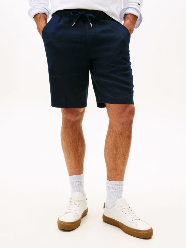 Blue Harlem Linen Blend Relaxed Bermuda Shorts  Men