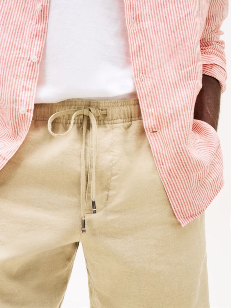 Beige Harlem Linen Blend Relaxed Bermuda Shorts  Men