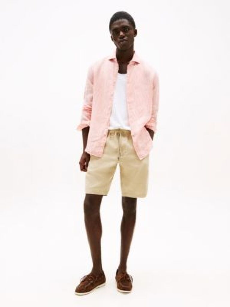 Beige Harlem Linen Blend Relaxed Bermuda Shorts  Men