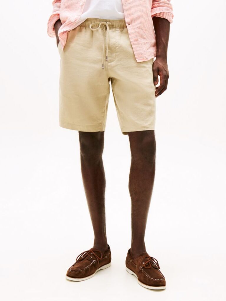 Beige Harlem Linen Blend Relaxed Bermuda Shorts  Men