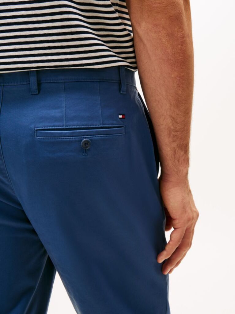 Blue Denton Stretch Cotton Straight Chinos  Men