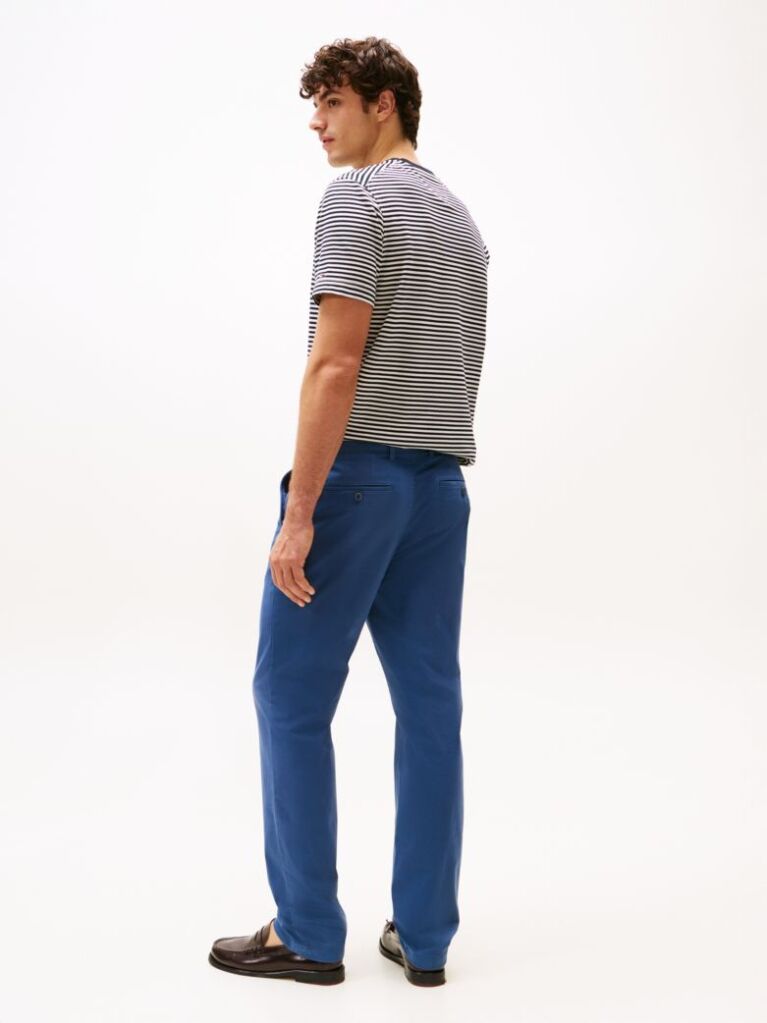Blue Denton Stretch Cotton Straight Chinos  Men