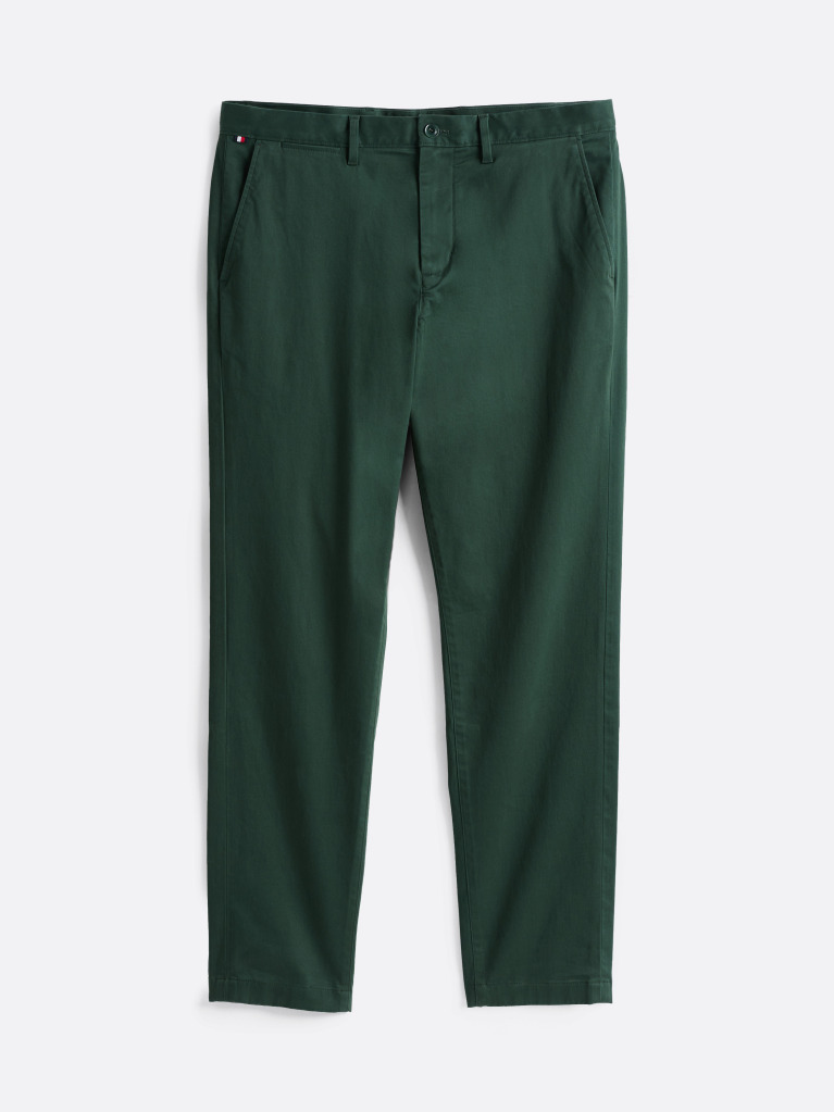 Green Denton Stretch Cotton Straight Chinos  Men