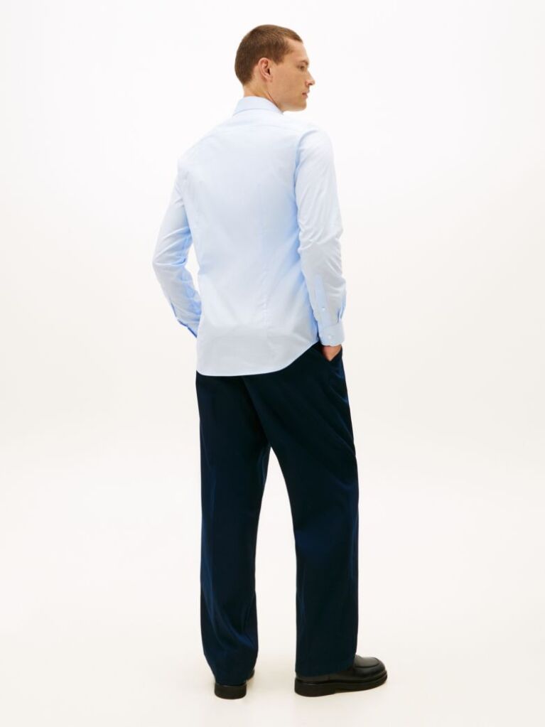 Μπλε Slim Ελαστικό Πουκάμισο Από Ποπλίνα  Άνδρες