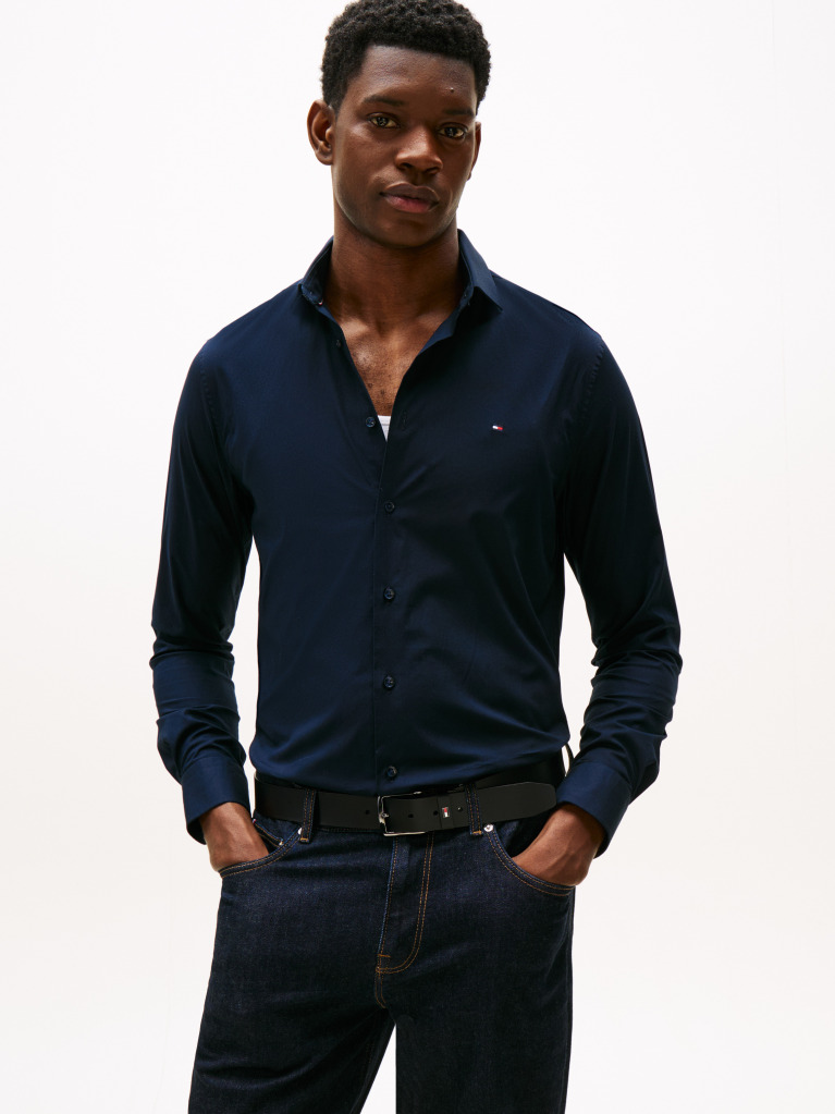 Blue Flex Slim Fit Poplin Shirt  Men