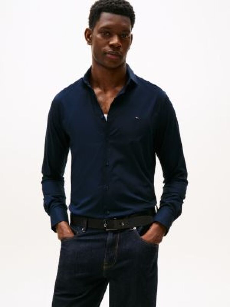 Blue Flex Slim Fit Poplin Shirt  Men