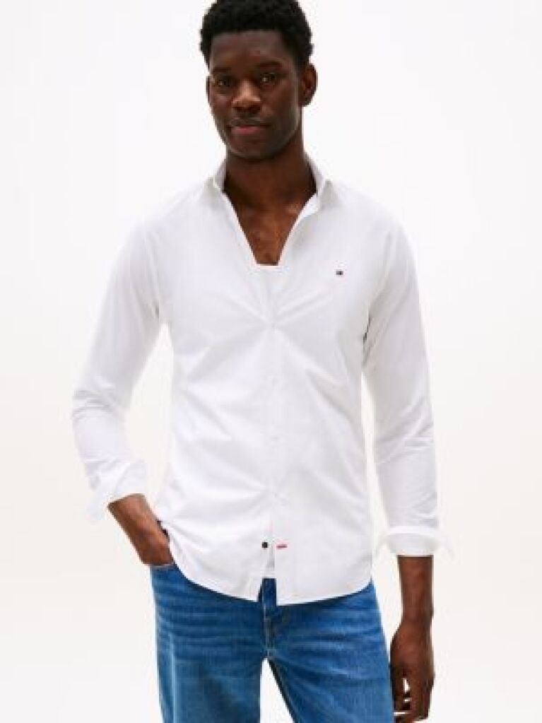 White Flex Slim Fit Poplin Shirt  Men