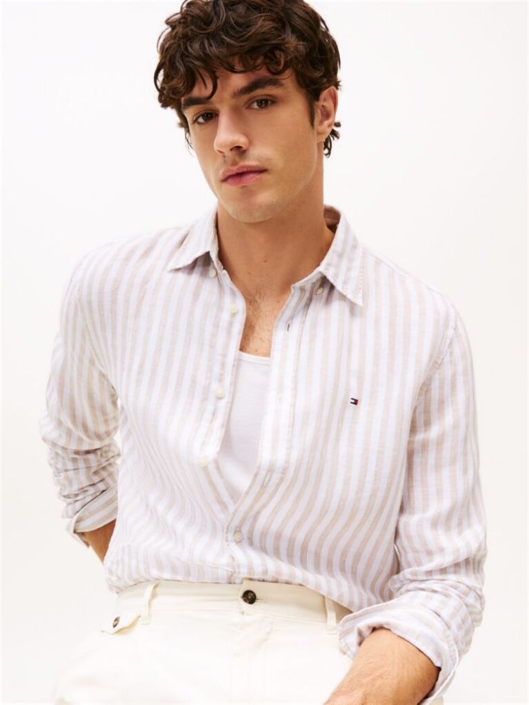 Multi Regular Fit Stripe Linen Shirt  Men