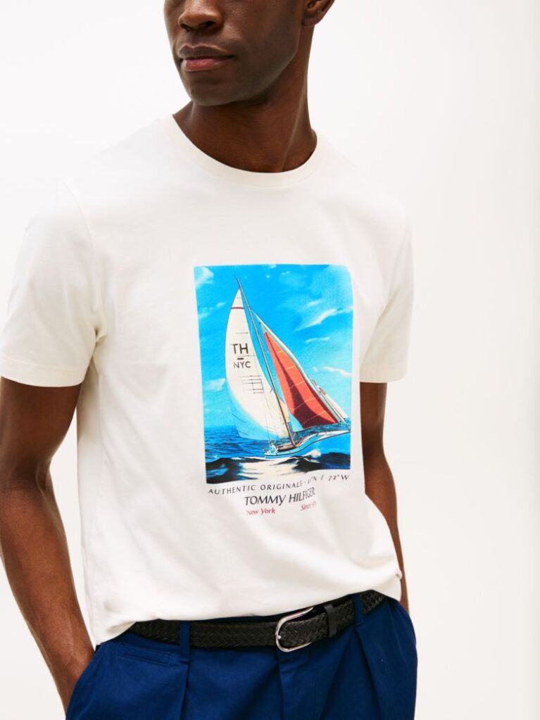 White Photo Print Cotton T-Shirt  Men