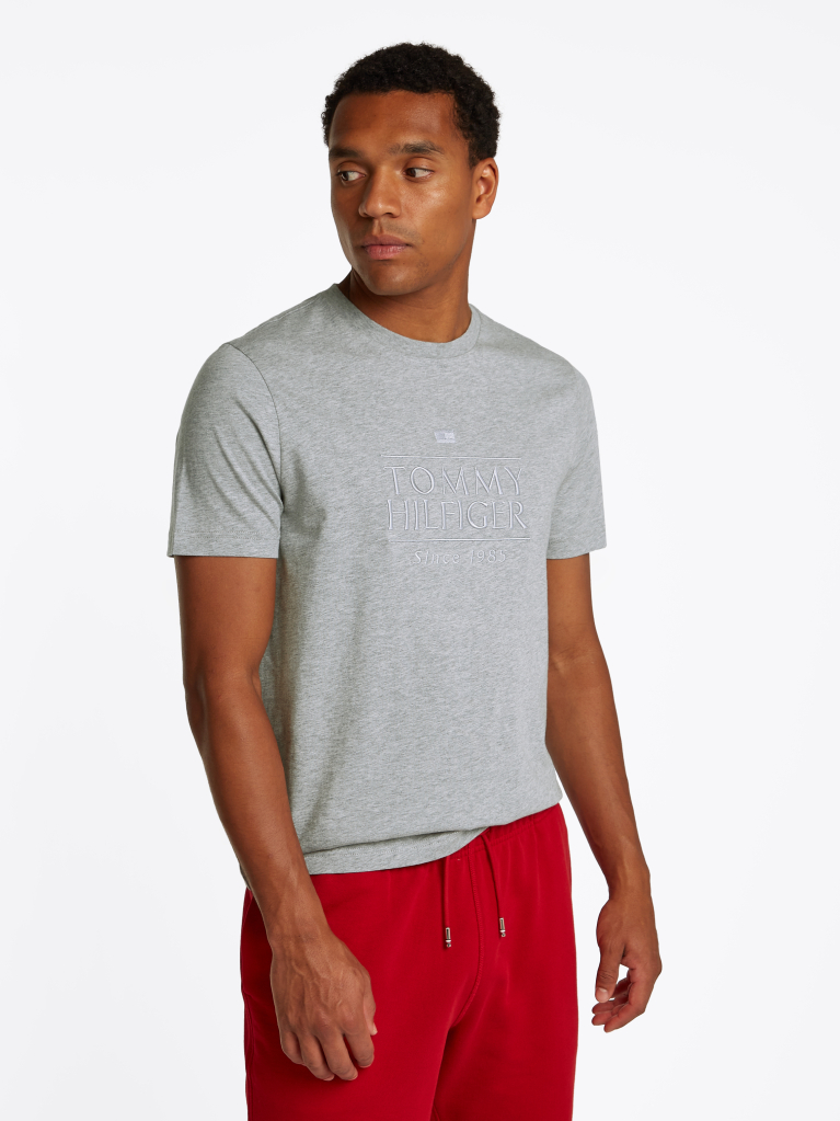 Grey Logo Embroidery T-Shirt  Men