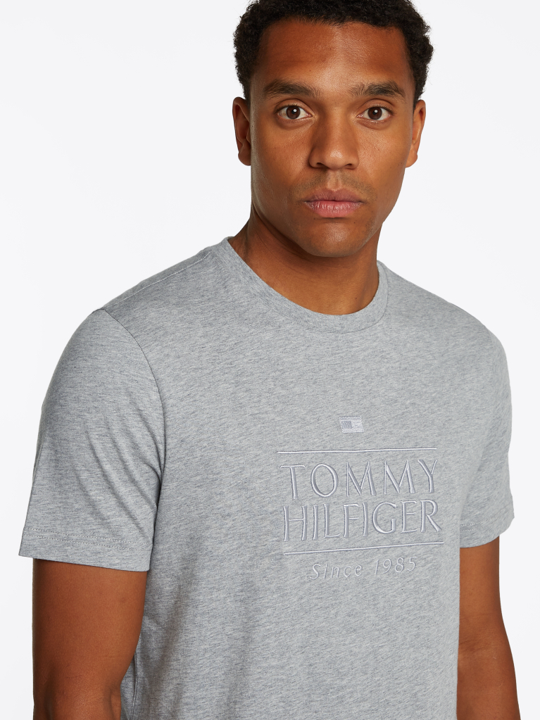 Grey Logo Embroidery T-Shirt  Men