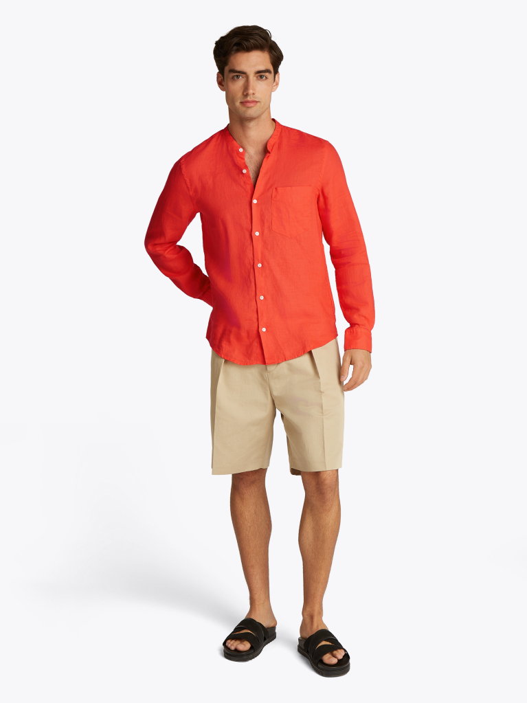 Πορτοκαλί Smart Casual Λινό Πουκάμισο Σε Στενή Γραμμή  Άνδρες