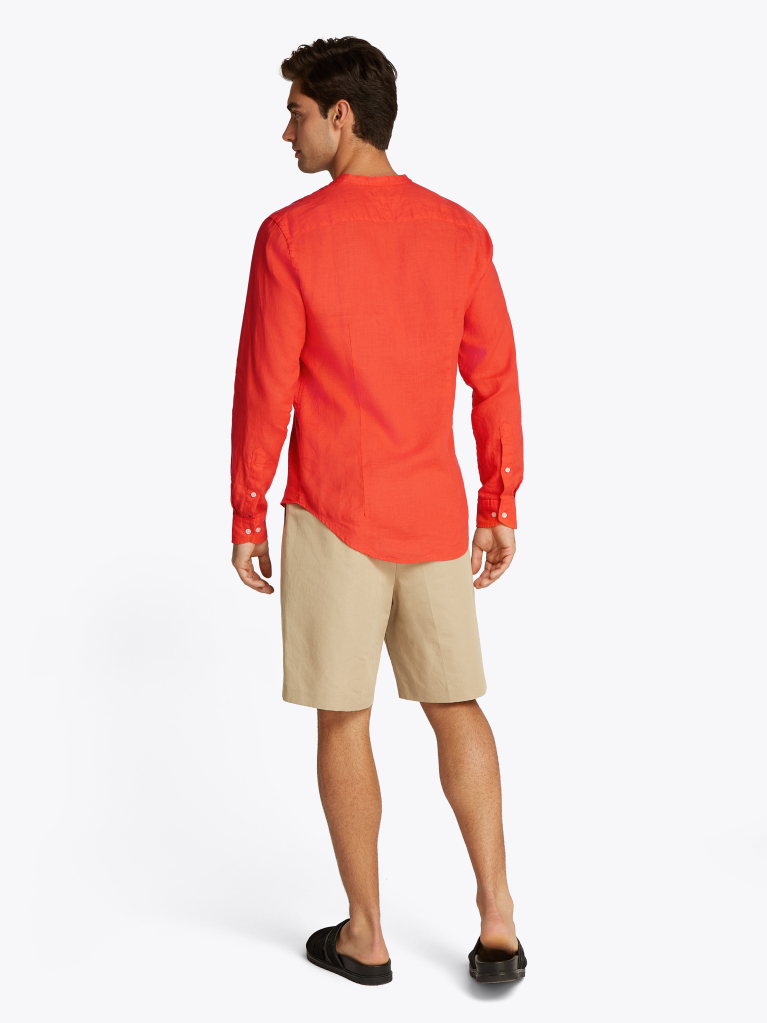Πορτοκαλί Smart Casual Λινό Πουκάμισο Σε Στενή Γραμμή  Άνδρες