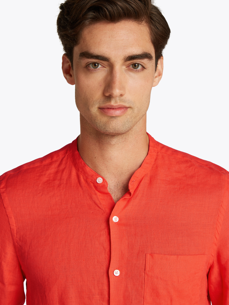 Πορτοκαλί Smart Casual Λινό Πουκάμισο Σε Στενή Γραμμή  Άνδρες