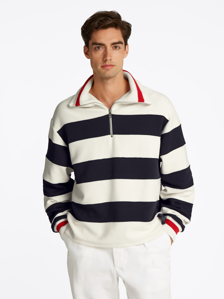 Multi Boxy Breton Stripe Half-Zip Hoody  Men
