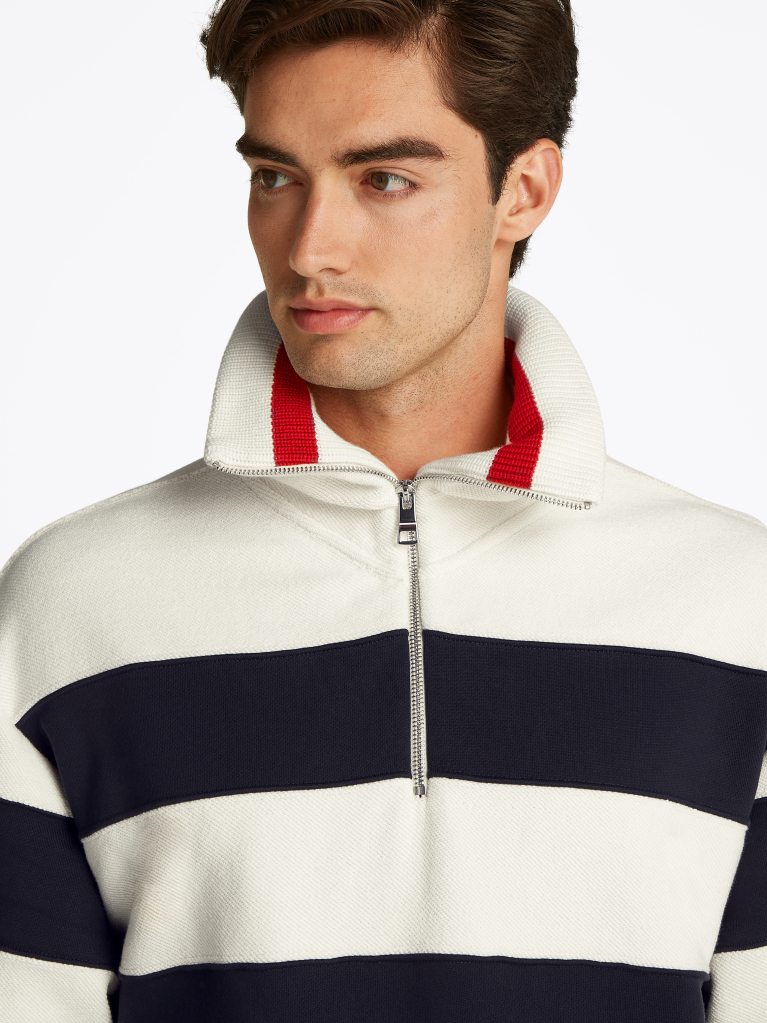 Multi Boxy Breton Stripe Half-Zip Hoody  Men