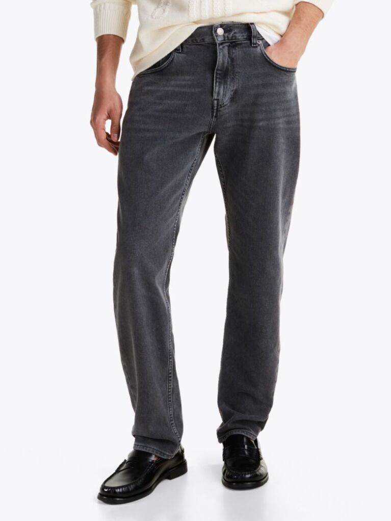 Grey Whiskered Straight Tapered Leg Jeans  Men
