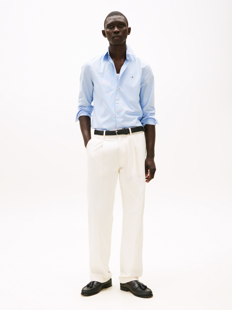 Blue Flex Poplin Mini Print Shirt  Men