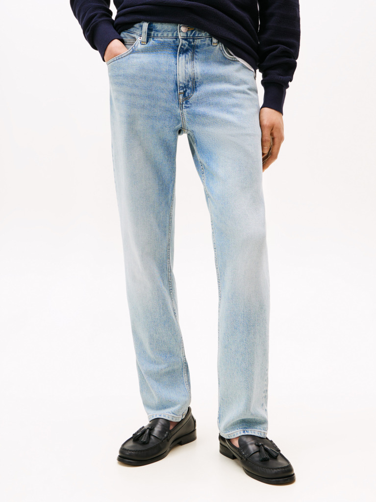 Blue Denton Faded Straight Leg Jeans  Men