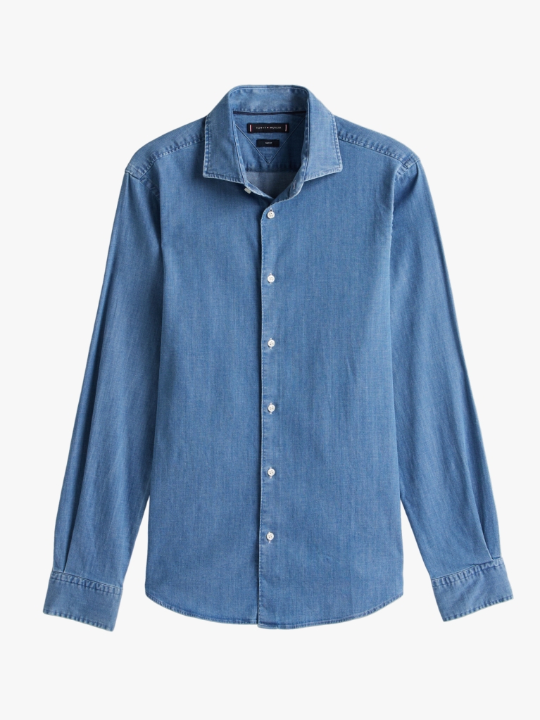 Μπλε Smart Casual Τζιν Πουκάμισο Σε Slim Γραμμή  Άνδρες