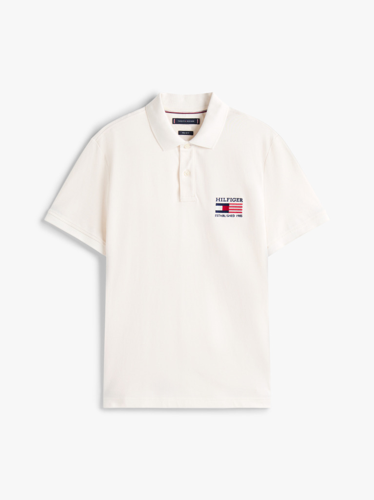 Beige Polo Shirt With Embroidered Hilfiger Flag  Men