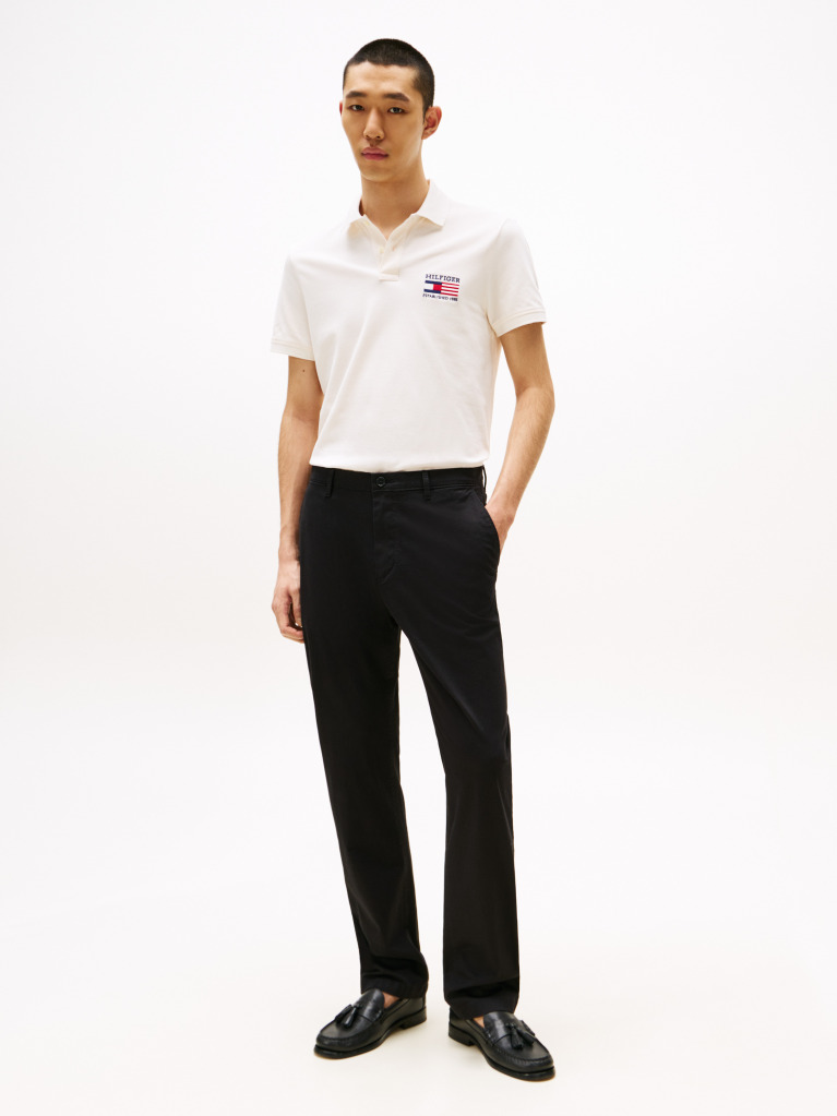 Beige Polo Shirt With Embroidered Hilfiger Flag  Men