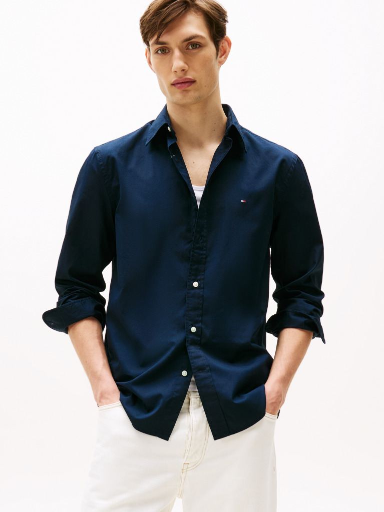 Blue TH Flex Regular Fit Poplin Shirt  Men