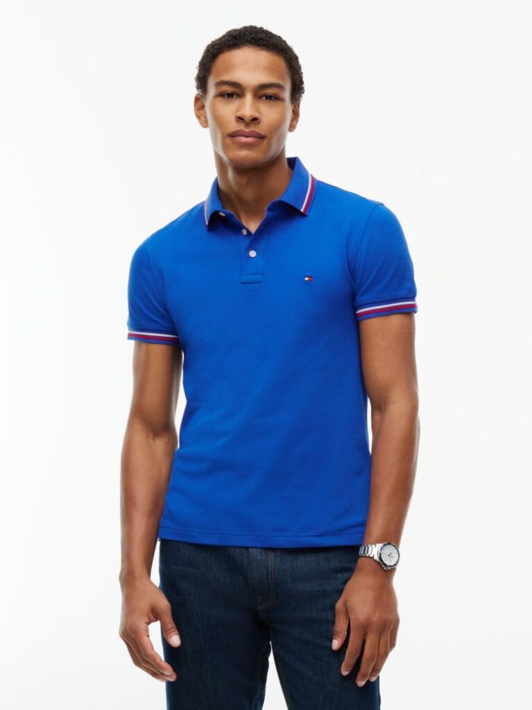 Blue Slim Fit Tipped Pique Polo Shirt  Men
