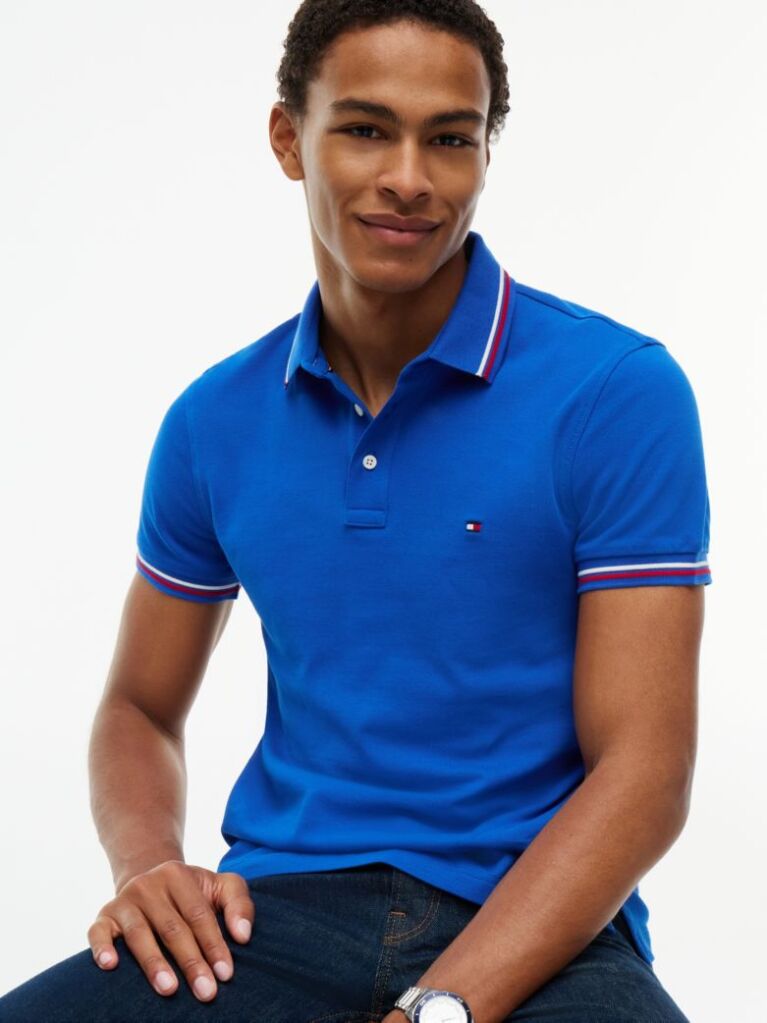 Blue Slim Fit Tipped Pique Polo Shirt  Men