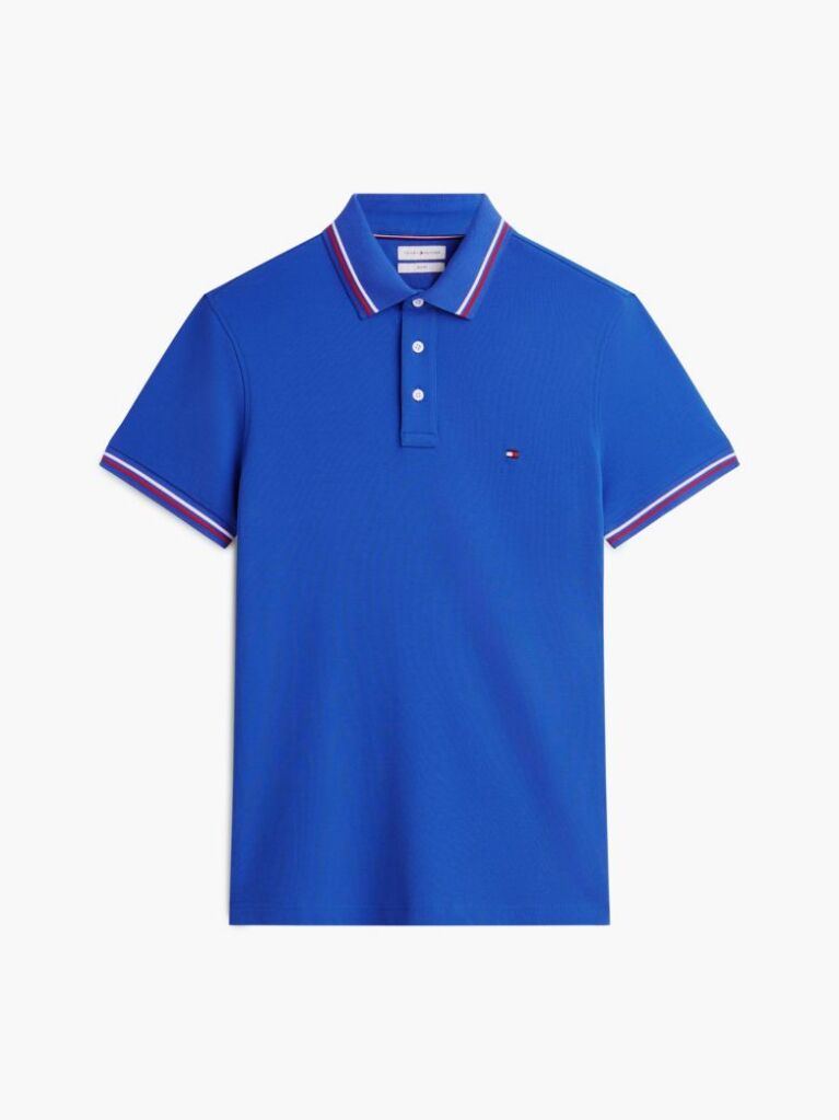 Blue Slim Fit Tipped Pique Polo Shirt  Men