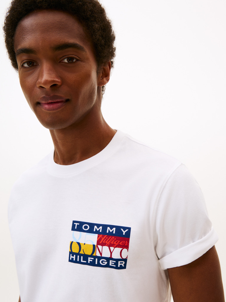 White Logo Print Jersey Crew Neck T-Shirt  Men